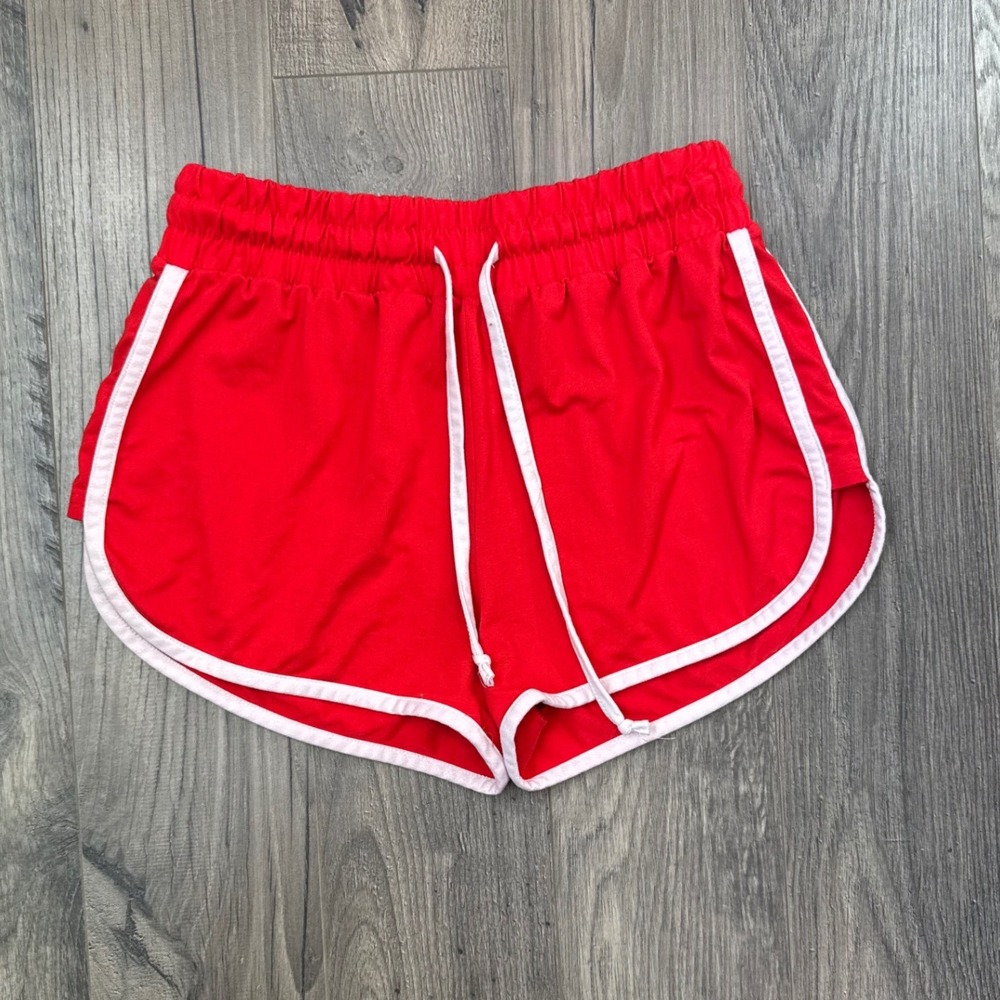 Rue 21 Red Athletic Dolphin Shorts White Trim Drawstring Waist Women's S